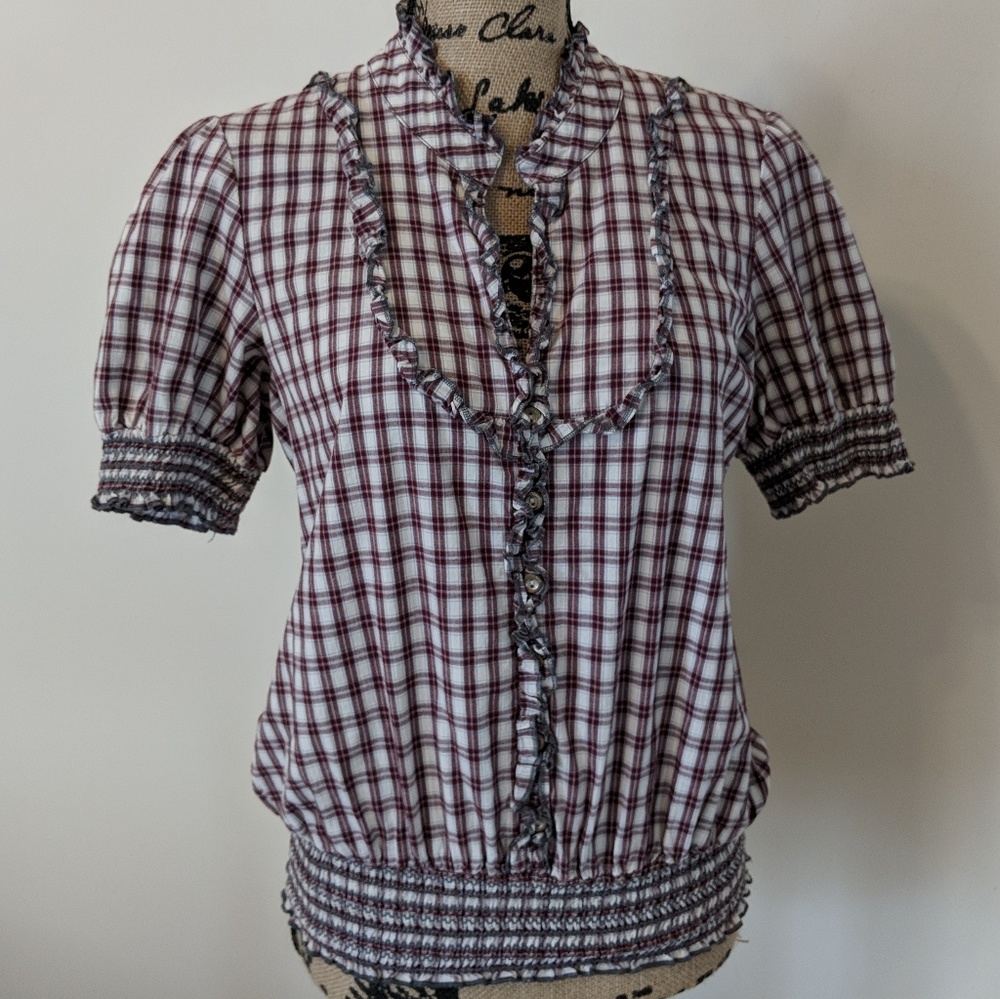 Sanctuary blouse short sleeve plaid size medium